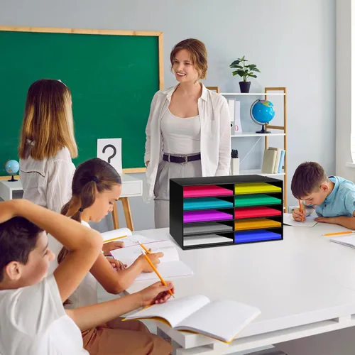 Vista 7 de Fuutreo 2 piezas de almacenamiento de papel de construcción, buzón de aula, clasificador de literatura de regreso a la escuela, organizador de papel