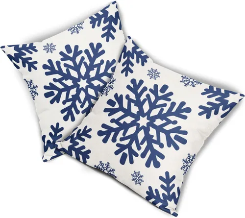 Vista 159 de Fundas de almohada decorativas de Navidad negras 40x40 cm con copos de nieve blancos de Navidad, juego de 2, temática rústica de invierno