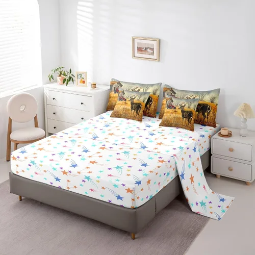 Vista 132 de Feelyou Juego de edredón de ciervo con sábanas – Tamaño Queen 7 piezas Juego de ropa de cama infantil de caza rústica – Cama de ciervo de cabaña