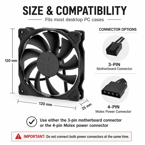 Vista 6 de uphere 12BK3-3 - Paquete de 3 ventiladores de carcasa de computadora de larga duración de 4.724 in para refrigeración de cajas de computadora