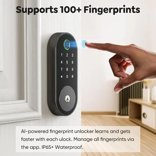 Vista 2 de Cerradura inteligente de huellas digitales con teclado – Cerradura de entrada sin llave para casa, apartamento, oficina, Airbnb, alquiler, niños