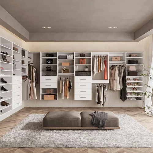 Vista 5 de ROOMTEC Sistema de Armario Modular, Torre de Armario con Estante de 4 Cajones de 19.5", Organizador de Armario Montado en la Pared, Torre de Madera