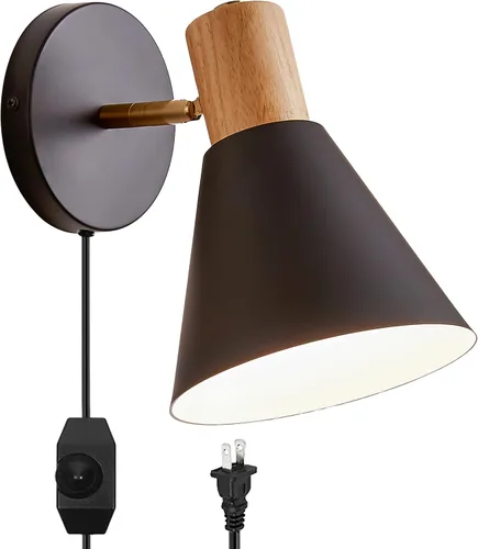Vista 11 de ClanKin Apliques de pared con interruptor de perilla, lámpara de pared ajustable negra para dormitorio industrial, iluminación de fregadero de baño