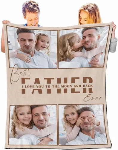 Vista 7 de D-Story Mantas para papá, manta de regalo personalizada de hija, manta para el Día del Padre, regalos para papá de parte de la hija, manta con fotos