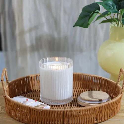 Vista 3 de Tarros de vela de vidrio transparente de 14 onzas para hacer velas, paquete de 6 frascos de vela vacíos a granel con tapas y accesorios de bambú