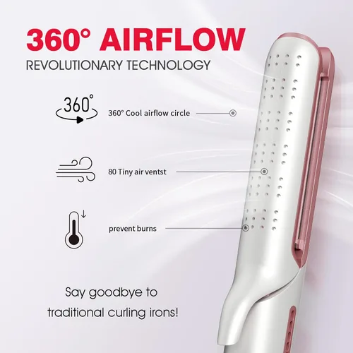 Vista 5 de Airflow - Plancha y rizadora de pelo 2 en 1, plancha plana de titanio con rejillas de refrigeración de 360° para bloqueo de estilo, doble voltaje