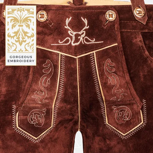 Vista 7 de BAVARIA TRACHTEN Lederhosen - Pantalones de cuero genuino alemán para hombre - Leiderhausen para hombre - Pantalones de cuero alemán - Marrón oscuro