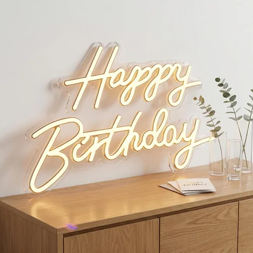 Vista 9 de Toddmomy Letrero de cumpleaños de neón de 17.51 x 10.23 pulgadas, alimentado por USB, letras LED iluminadas con luz blanca cálida para decoración