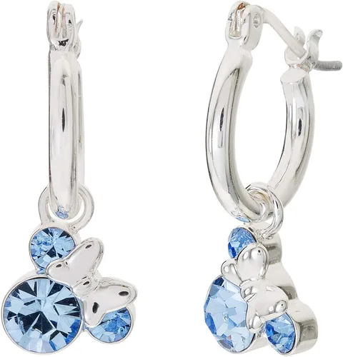 Vista 2 de Disney Minnie Mouse Jewelry Crystal Birthstone Silver Plated Hoop Dangle Earrings Latch Back