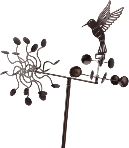 Vista 7 de Haofy Molinillo de viento para exteriores, estacas de metal para patio, molino de viento de metal, colibrí, escultura de viento para césped al aire