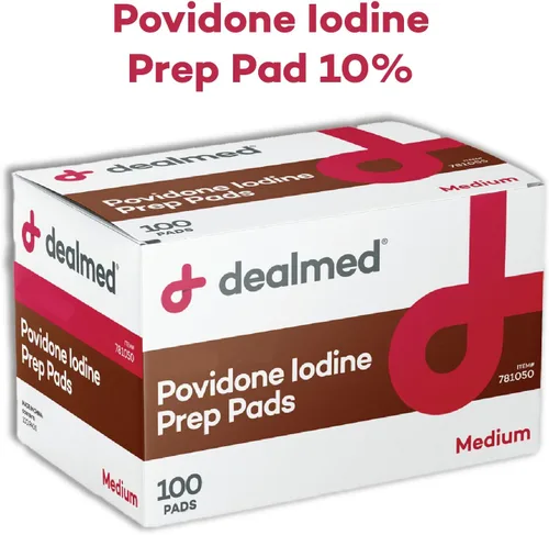 Vista 4 de Dealmed Povidone Yodine Prep Pad 10% - Paquetes sellados individualmente, perfectos para el cuidado de heridas y botiquines portátiles de primeros
