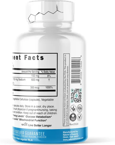 Vista 3 de Nutri R Ácido alfa lipoico 600mg Cápsulas - Ácido lipoico R estabilizado con biotina - Forma activa de R-ALA - Dosis clínica de 600 mg - Potente
