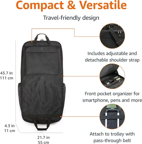 Vista 2 de Amazon Basics Bolsa de ropa de tres pliegues, Negro -, Viajes