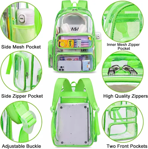 Vista 161 de CAMTOP Mochila transparente resistente y transparente para estudiantes, escuela, trabajo, festival, viajes, deportes, Beige, Mediana, Camtop Mochila