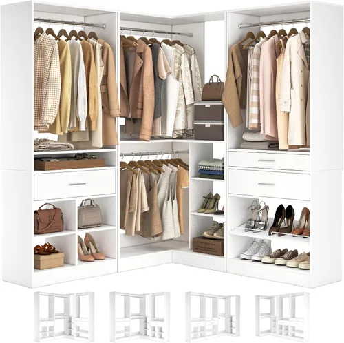 Vista 9 de Unikito Organizador de armario de 25 pulgadas de ancho x 80 pulgadas de alto, con barra para colgar y 2 cajones de madera, zapatero ajustable