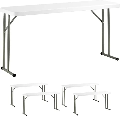 Vista 11 de Mesa plegable de 18 x 72 pulgadas, mesa plegable de plástico blanco granito para entrenamiento y eventos, mesa plegable delgada, mesa plegable