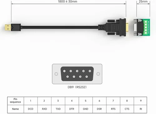 Vista 8 de Convertidor USB a RS232 RS485 RS422, cable adaptador USB 2.0 a serie con chip FT232RL, DB9 macho a USB-A para comunicación industrial, POS, CNC