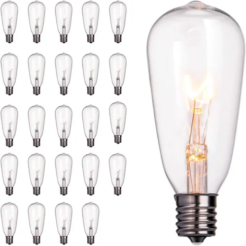 Vista 8 de Paquete de 25 bombillas Edison de repuesto, 7 vatios, base de candelabro E12 ST40, bombillas de vidrio transparente de repuesto para luces de cadena
