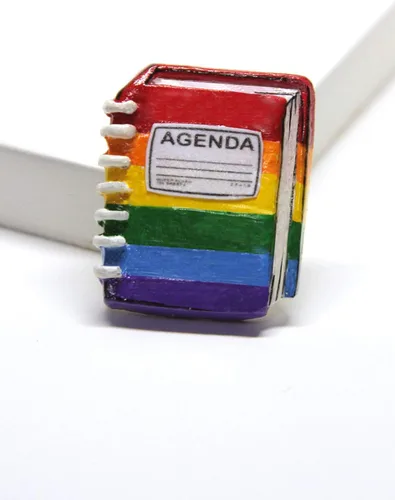 Vista 2 de Gay Pride Pin “Gay Agenda” LGBT Pin Gift for Couples Love Wins Queer Pin