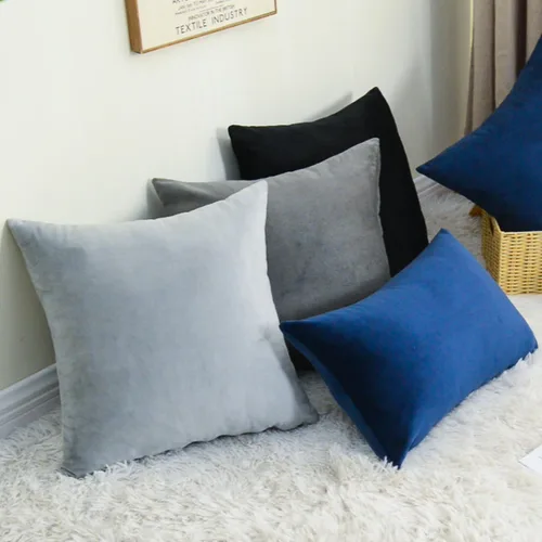 Vista 3 de Juego de 2 fundas de almohada decorativas de terciopelo de 16 x 16 pulgadas, fundas de almohada negras suaves para sofá, cama, sala de estar