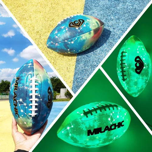 Vista 3 de Balón de fútbol que brilla en la oscuridad Tamaño 9 y Tamaño 6 para jóvenes, balones de fútbol luminosos y brillantes con súper agarre, de piel