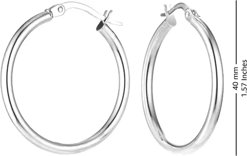 Vista 2 de Charmsy 925 Sterling Silver Hoop Earrings Lightweight 2.5mm Thick Round Italian Classic Hypoallergenic Hoop Earrings for Women Teen 15mm 20mm 25mm