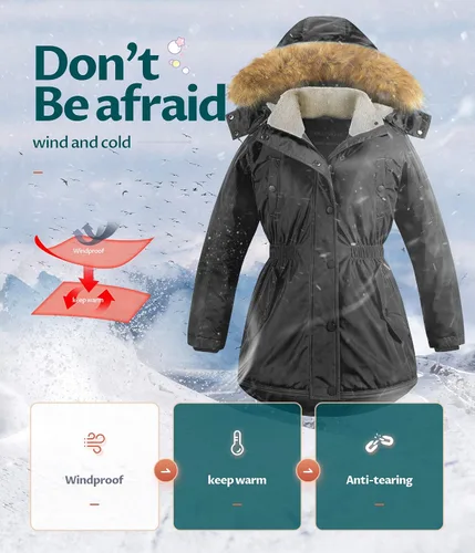Vista 5 de CREATMO US Chaqueta de esquí acolchada con cuello recortado de sherpa para niña