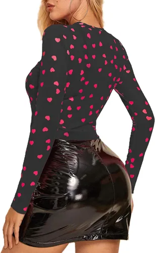 Vista 2 de Remidoo Top corto de manga larga con cuello redondo y estampado de mariposas para mujer