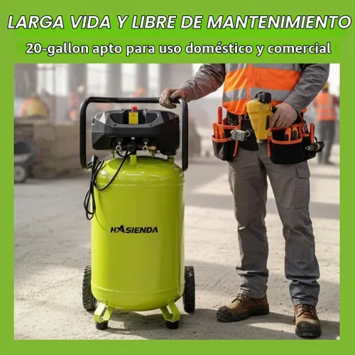 Vista 6 de Compresor de aire de taller de 20 galones, 150 PSI máx, compresor vertical sin aceite para garaje y hogar, con un motor sin escobillas de larga