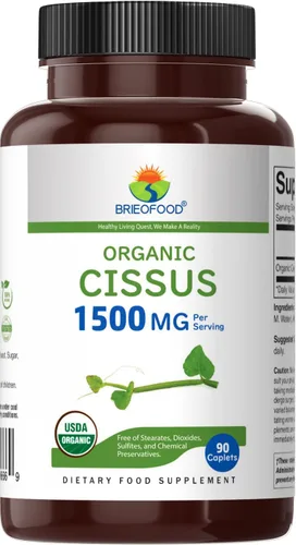 Vista 2 de Brieofood Organic Cissus Quadrangularis 1500mg, 45 porciones, vegetariano, sin gluten, 90 tabletas vegetarianas