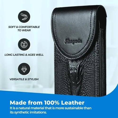 Vista 6 de Funda de cuero genuino para cinturón de teléfono con clip para cinturón, funda para teléfono celular para teléfonos inteligentes grandes de 6.5
