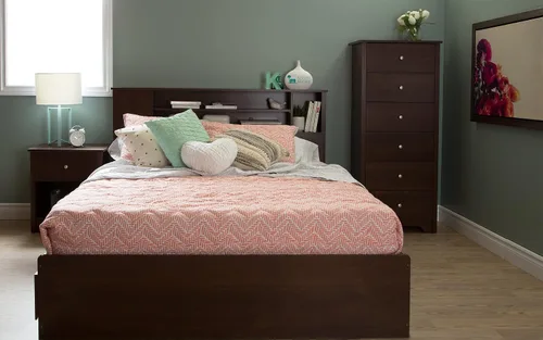 Vista 5 de South Shore, cabezal, armazón biblioteca Vito Collection Queen, 60 pulgadas, color chocolate, Madera, Sumptuous Cherry