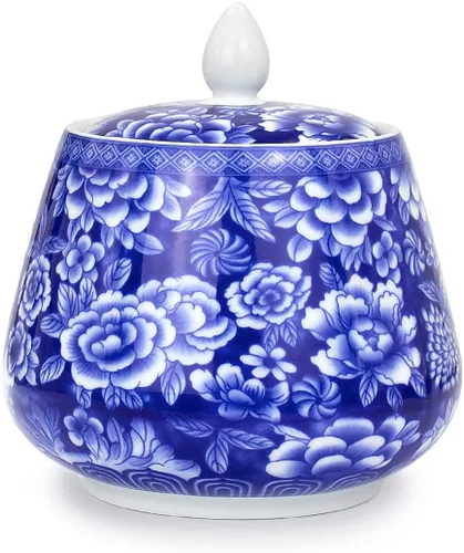 Vista 5 de Dahlia Bote de té de porcelana azul y blanco para té suelto, organizador de té hermético Jingdezhen, Lingzhi 250 ML Azul y blanco Lingzhi #2
