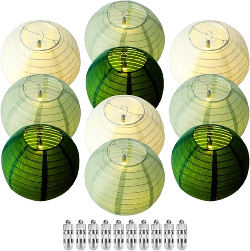 Vista 22 de Linternas de papel chino rosa con luces LED, paquete de 10