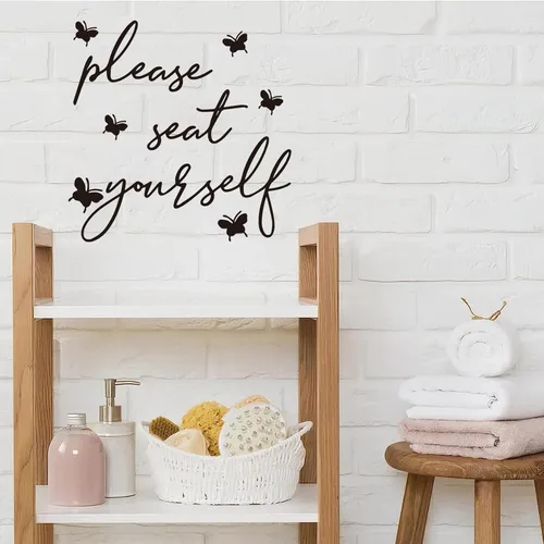 Vista 6 de Divertidas calcomanías de pared con texto en inglés «Please Seat Yourself Bath», letrero de vinilo con texto en inglés «Please Seat Yourself»