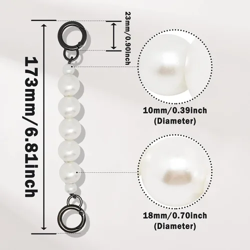 Vista 2 de 2 extensiones de correa de cadena de perlas de imitación de 7 pulgadas, cadena de bolso con asa de perla, accesorios de cadena de repuesto