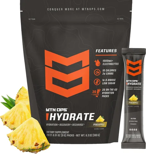 Vista 17 de MTN OPS Hydrate Electrolytes - Mezcla de bebida en polvo, 20 paquetes de electrolitos individuales para llevar con más de 1000 mg de electrolitos