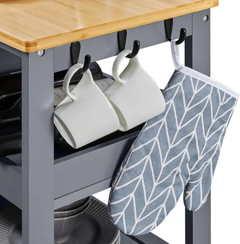 Vista 9 de Yaheetech Carrito de Isla de Cocina con Ruedas, Carrito de Almacenamiento Rodante con Encimera de Bambú, 3 Cajones, 3 Estantes Extraíbles y Ruedas