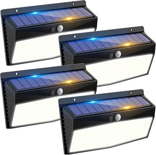 Vista 21 de 368 luces LED solares para exteriores con sensor de movimiento, valla solar con 3 modos de iluminación, seguridad alimentada, impermeable