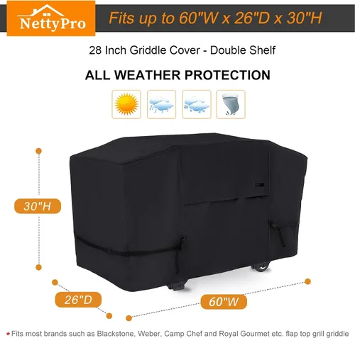 Vista 6 de NettyPro Cubierta de plancha para parrilla Blackstone de 28 pulgadas, impermeable, resistente a los rayos UV, 2 quemadores, cubierta de parrilla