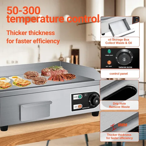 Vista 9 de Plancha Eléctrica de Encimera de 22" 1600W 110V Antiadherente Comercial para Restaurante Teppanyaki con Control de Temperatura Ajustable de Acero