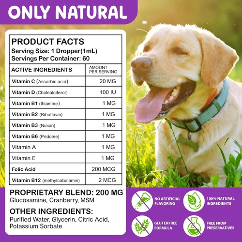 Vista 8 de Gotas multivitamínicas para perros, líquido multivitamínico 15 en 1 para perros con vitamina C-20 Mg, vitamina D-100 Iu y B1-3, suplementos de salud