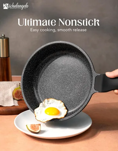 Vista 2 de MICHELANGELO Sartén antiadherente – Sartén pequeña antiadherente de 8 pulgadas con mango de silicona Fácil de limpiar, compatible con todas