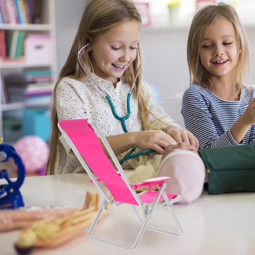Vista 7 de Toyvian Silla de playa plegable en miniatura, muebles de casa de muñecas, silla de cubierta Longue Deck Mini Accesorios de muebles Accesorios Rosy 3