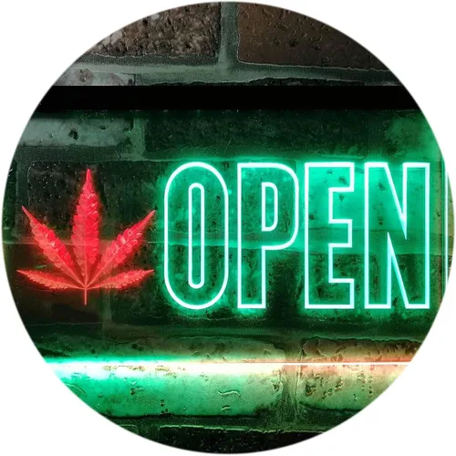 Vista 11 de ADVPRO Open Marijuana Hemp Leaf High Life Dual Color LED Neon Sign Blue & Red 12" x 8.5" st6s32-j0791-br