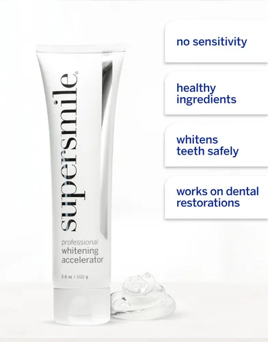 Vista 3 de Supersmile Acelerador de blanqueamiento profesional, potente blanqueamiento sin sensibilidad, seguro y eficaz en restauraciones dentales (3.6 onzas)