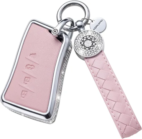 Vista 29 de Funda para llave inteligente con llavero, de piel auténtica color rosa, con cristales, carcasa protectora
