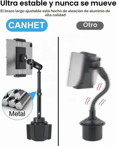 Vista 4 de Soporte para tableta para camioneta pickup [altura ajustable] Soporte de metal para tableta SUV de brazo largo resistente, soporte universal