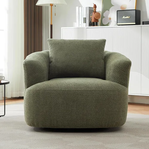 Vista 11 de Silla giratoria de 360°, sofá de 38.2 pulgadas, sofá tapizado de tela Boucle con barril giratorio con una almohada para sala de estar, dormitorio
