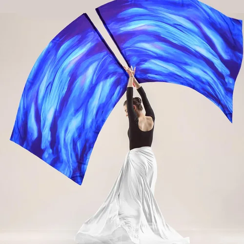 Vista 5 de 2 Piezas Banderas de Danza de Alabanza de 63"X43.3" con Varilla Escalable Bandera de Alas de Ángel Semicírculo Banderas de Alabanza de Iglesia